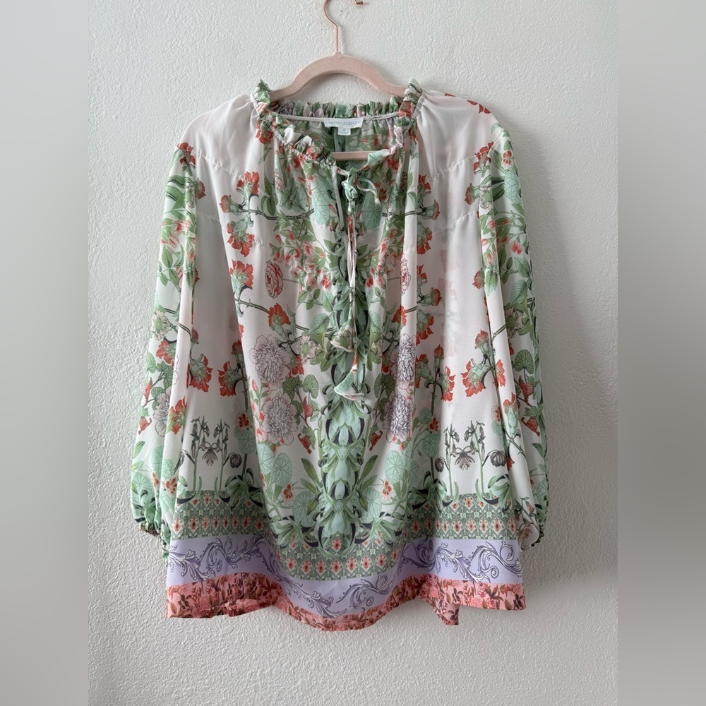 Cynthia‎ Rowley Green and Pink Floral Blouse Size 2X